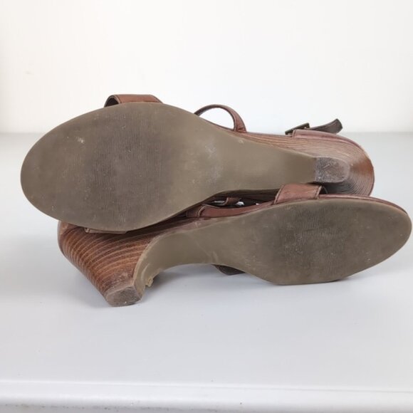 Coach And Four Genuine Leather Gladiator Beaded Strappy Wood Heels Boho - Picture 11 of 14